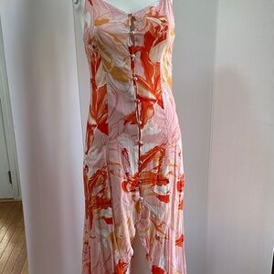 Elegant Asymmetrical Floral Dress in Pink and Orange